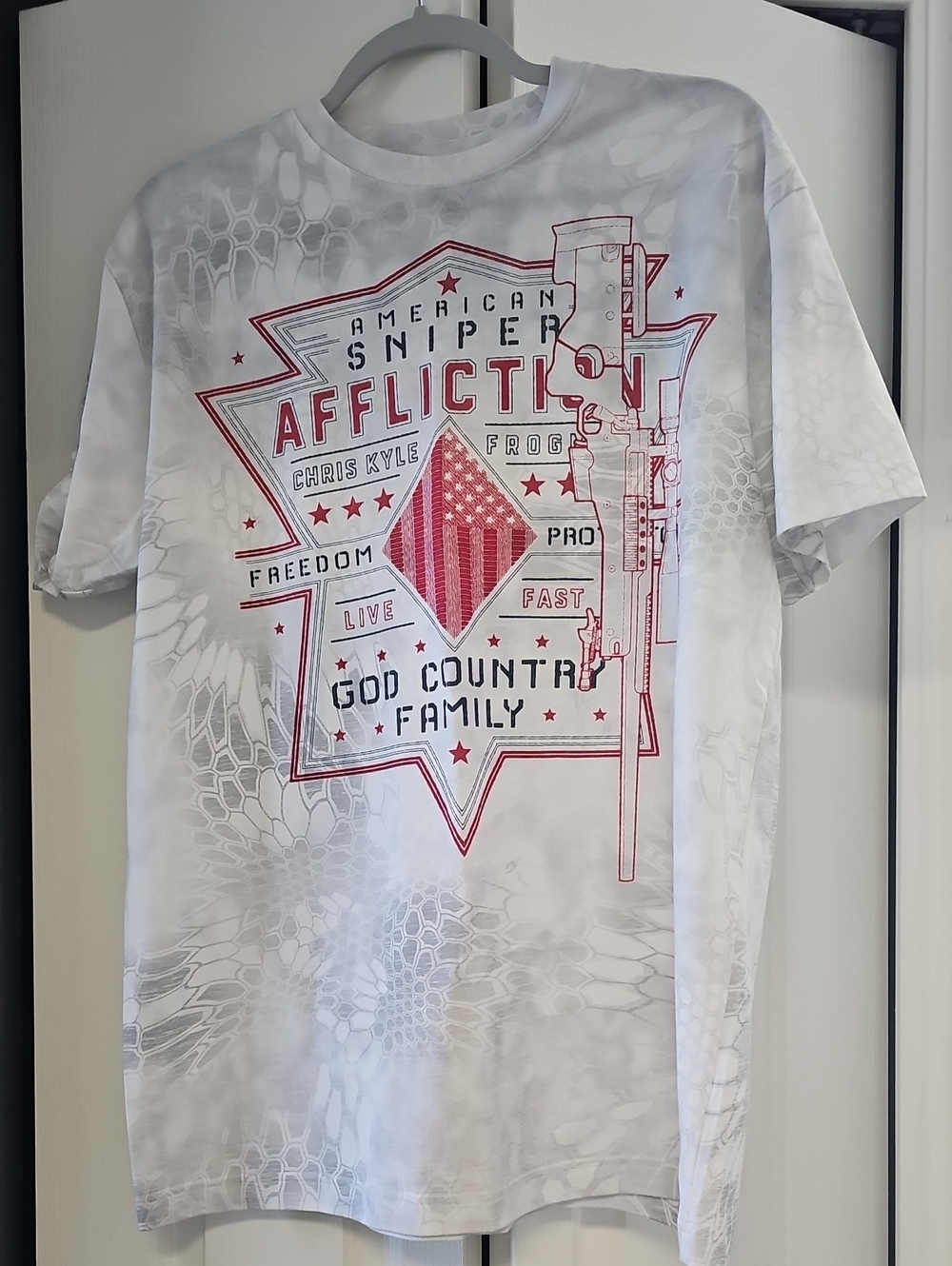 Affliction White Graphic Tee with Red Print